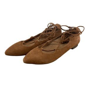 Vionic Women's Size 7 Lucinda Suede Brown Lace Up Ankle Tie Strap Ballet Flats